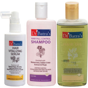 Dr Batras Hair Vitalizing Serum, Hairfall Control Shampoo And Hair Oil Combo (125ML+200ML+200ML) (1Pack)