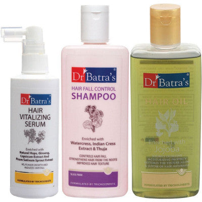 Dr Batras Hair Vitalizing Serum, Hairfall Control Shampoo And Hair Oil Combo (125ML+200ML+200ML) (1Pack)