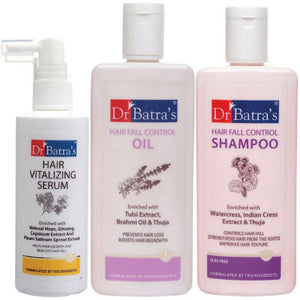 Dr Batras Hair Vitalizing Serum, Hairfall Control Shampoo And Hair Fall Control Oil Combo (125ML+200ML+200ML) (1Pack)