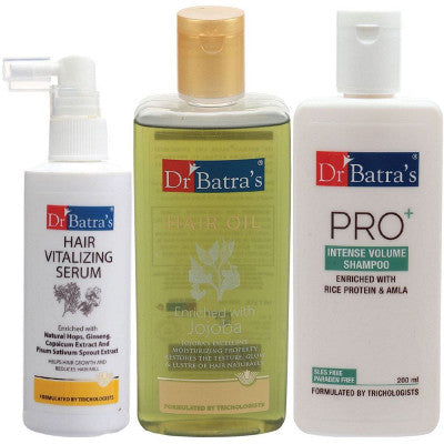 Dr Batras Hair Vitalizing Serum, Pro+ Intense Volume Shampoo And Hair Oil Combo (125ML+200ML+200ML) (1Pack)