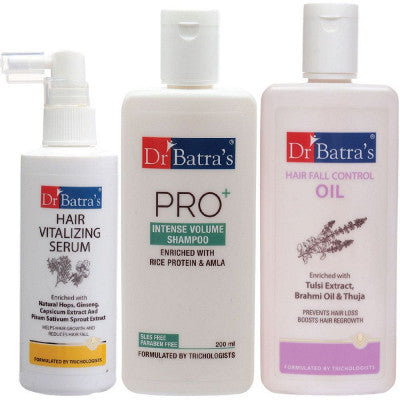 Dr Batras Hair Vitalizing Serum, Pro+ Intense Volume Shampoo And Hair Fall Control Oil Combo (125ML+200ML+200ML) (1Pack)