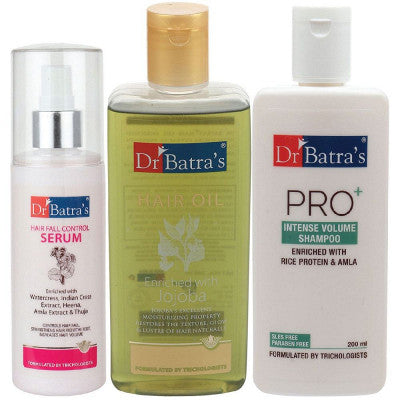 Dr Batras Hair Fall Control Serum, Pro+ Intense Volume Shampoo And Hair Oil Combo (125ML+200ML+200ML) (1Pack)