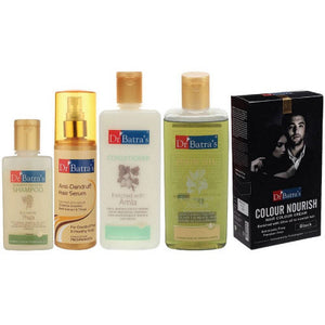 Dr Batras Anti Dandruff Hair Serum, Conditioner, Hair Oil, Nourish Hair Colour Cream Black & Dandruff Cleansing Shampoo Combo (200ml+200ml+200ml+120g+100ml) (1Pack)