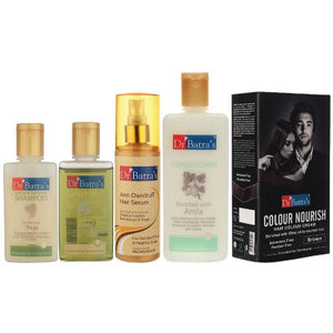 Dr Batras Anti Dandruff Hair Serum, Conditioner, Hair Oil, Nourish Hair Colour Cream Brown & Dandruff Cleansing Shampoo Combo (200ml+200ml+100ml+120g+100ml) (1Pack)