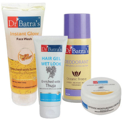 Dr Batras Hair Gel, Instant Glow Face Wash, Deo For Men & Intense Moisturizing Cream Combo (100g+200g+100g+100g) (1Pack)