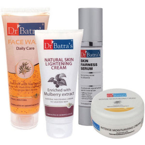 Dr Batras Skin Fairness Serum, Daily Care Face Wash, Natural Skin Lightening Cream & Intense Moisturizing Cream Combo (50g+100g+100g+100g) (1Pack)