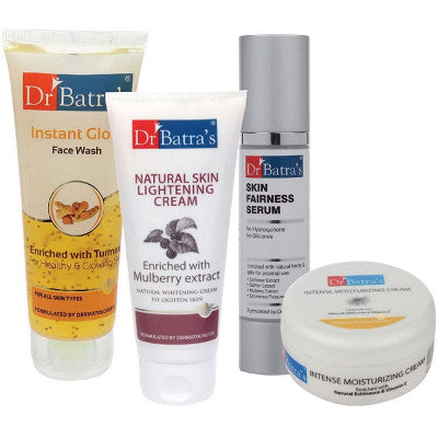 Dr Batras Skin Fairness Serum, Instant Glow Face Wash, Natural Skin Lightening Cream & Intense Moisturizing Cream Combo (50g+100g+100g+100g) (1Pack)