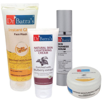 Dr Batras Skin Fairness Serum, Instant Glow Face Wash, Natural Skin Lightening Cream & Intense Moisturizing Cream Combo (50g+200g+100g+100g) (1Pack)