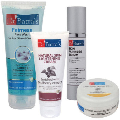 Dr Batras Skin Fairness Serum, Fairness Face Wash, Natural Skin Lightening Cream & Intense Moisturizing Cream Combo (50g+200g+100g+100g) (1Pack)