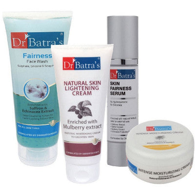 Dr Batras Skin Fairness Serum, Fairness Face Wash, Natural Skin Lightening Cream & Intense Moisturizing Cream Combo (50g+100g+100g+100g) (1Pack)