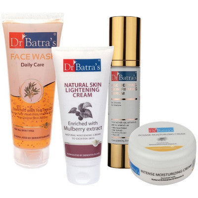Dr Batras Age Defying Skin Firming Serum, Daily Care Face Wash, Natural Skin Lightening Cream & Intense Moisturizing Cream Combo (50g+100g+100g+100g) (1Pack)