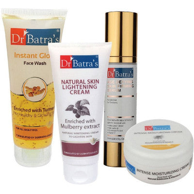 Dr Batras Age Defying Skin Firming Serum, Instant Glow Face Wash, Natural Skin Lightening Cream & Intense Moisturizing Cream Combo (50g+100g+100g+100g) (1Pack)