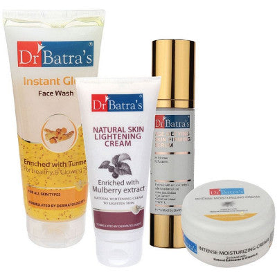 Dr Batras Age Defying Skin Firming Serum, Instant Glow Face Wash, Natural Skin Lightening Cream & Intense Moisturizing Cream Combo (50g+200g+100g+100g) (1Pack)