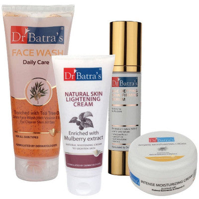 Dr Batras Age Defying Skin Firming Serum, Daily Care Face Wash, Natural Skin Lightening Cream & Intense Moisturizing Cream Combo (50g+200g+100g+100g) (1Pack)