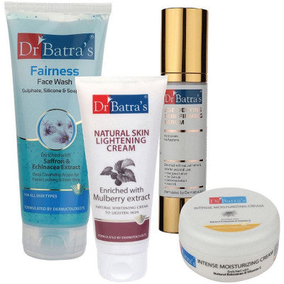 Dr Batras Age Defying Skin Firming Serum, Fairness Face Wash, Natural Skin Lightening Cream & Intense Moisturizing Cream Combo (50g+200g+100g+100g) (1Pack)