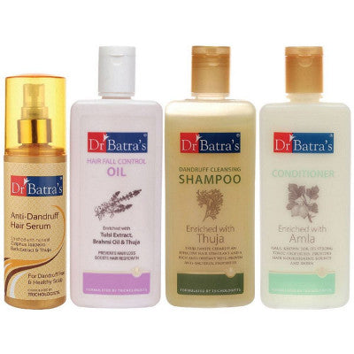 Dr Batras Anti Dandruff Hair Serum, Conditioner, Hair Fall Control Oil & Dandruff Cleansing Shampoo Combo (200ml+200ml+200ml+200ml) (1Pack)