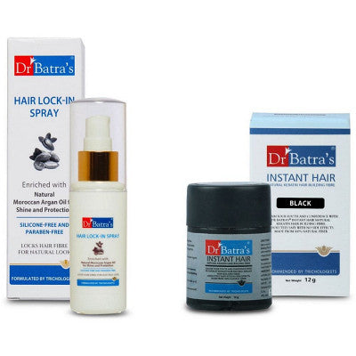 Dr Batras Instant Hair Natural Keratin Black & Hair Lock-In Spray Combo (1Pack)