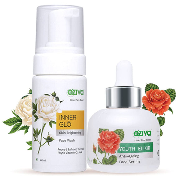 OZiva Youth Elixir Daily Regime ( Inner Glō Skin Brightening Face Wash + Youth Elixir Anti-Ageing Face Serum )