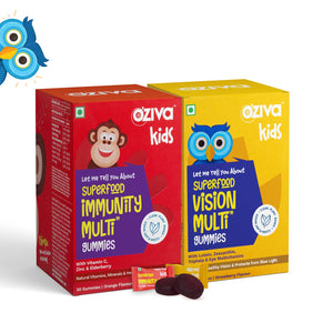 OZiva Superfood For Super Kids (Immunity + Vision Multi Vitamin Gummies) For 5 years & Above | Pack Of 2 - 30 Gummies Each | With Vitamin C, Zinc, Brahmi & Ashwagandha