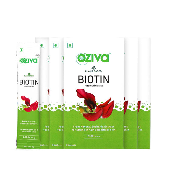 OZiva Biotin Fizzy Drink (with 100% Natural Wholefood Biotin) For Healthier Hair, Skin, and Nails, 30 Sachets (Pack of 5)