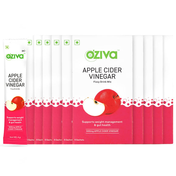 OZiva ACV Fizzy Drink (with 100% Apple Cider Vinegar) For Better Weight Management, 60 Sachets (Pack of 10)