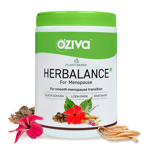 OZiva Plant based HerBalance Menopause Relief Drink (With Black Cohosh, Lodh Bark, Licorice, Hibiscus) for Better Hormonal Balance, Support Uterine & Vaginal Health, 250g