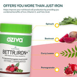 OZiva Bettr. Iron+ (Plant Based Iron with Vitamin C, Folic Acid, Zinc & Moringa) for Improved Hemoglobin, Oxygen binding capacity, & Immunity, Iron supplements, 60 veg capsules (60 capsules)