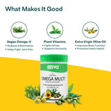 OZiva Plant Based Omega Multi (with Vegan Omega 3, Plant Vitamins and Extra Virgin Olive Oil, 200mg Vegan EPA + DHA) for Better Immunity, Brain & Heart Health, 30 Vegetarian Capsules