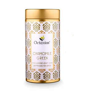 Octavius Chamomile Green Tea-|Superior Loose Leaf Flavour Experience with Absolute Ease|Loaded with Antioxidants | Calming & Soothing Tea| Enhances Mood & Cognition| Reduces Stress|20 Pyramid Tea Bags