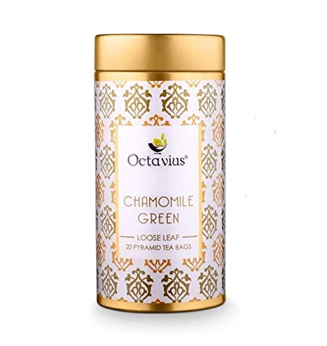 Octavius Chamomile Green Tea-|Superior Loose Leaf Flavour Experience with Absolute Ease|Loaded with Antioxidants | Calming & Soothing Tea| Enhances Mood & Cognition| Reduces Stress|20 Pyramid Tea Bags