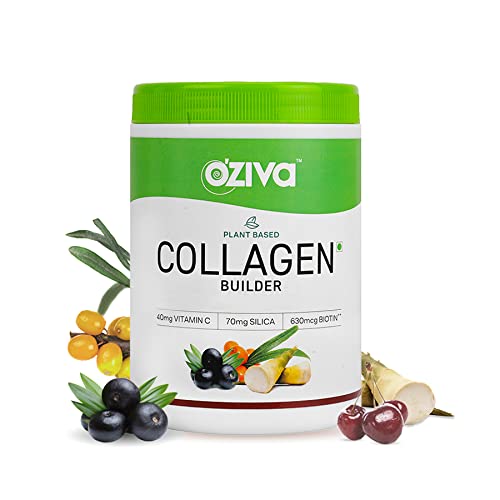 OZiva Plant Based Collagen Builder Powder (With Vitamin C & Biotin) Supports Glowing Skin, Stronger Hair, Nails & Joints | Collagen Supplements for Women & Men, Classic, 250gm
