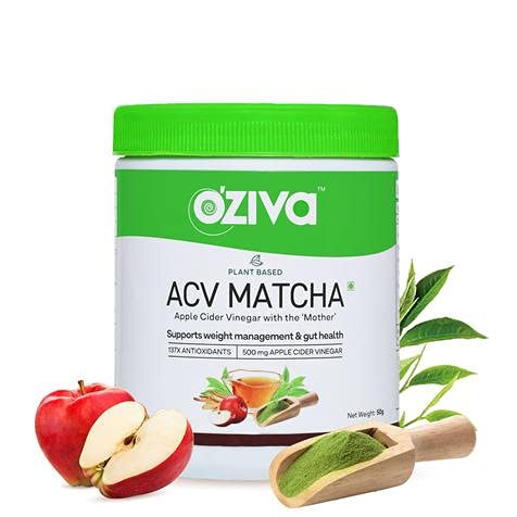 OZiva Plant Based ACV Matcha (Apple Cider Vinegar with Mother and Matcha Tea) for Weight Loss, Metabolism & Gut Health (ACV Matcha Pack of 1)