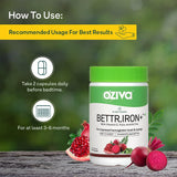 OZiva Bettr. Iron+ (Plant Based Iron with Vitamin C, Folic Acid, Zinc & Moringa) for Improved Hemoglobin, Oxygen binding capacity, & Immunity, Iron supplements, 60 veg capsules (60 capsules)
