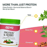 OZiva Protein & Herbs, Women, (Natural Protein Powder with Ayurvedic Herbs like Shatavari, Giloy, Curcumin & Multivitamins for Improving Metabolism, Skin & Hair (Vanilla Almond, 1kg + Black Shaker)
