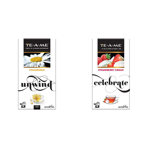 TE-A-ME Chamomile Infusion Tea, 25 Infusion Tea Bags (2 Flavored Bags Free) - Strawberry Cream Infusion, 25 Tea Bags (3 Flavored Bags Free)