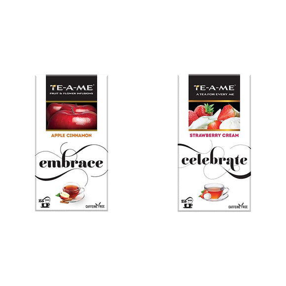 TE-A-ME Apple Cinnamon Infusion, 25 Tea Bags (2 Flavored Bags Free) - Strawberry Cream Infusion, 25 Tea Bags (3 Flavored Bags Free)