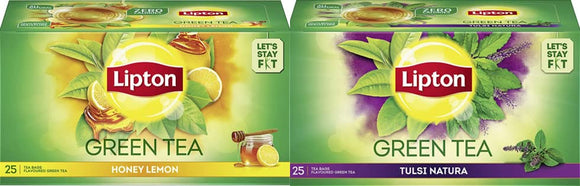 Lipton Green Tea Tulsi Natura (25Nx1.3g) & Honey Lemon (25Nx1.4g) Pack of 2 | Unique |