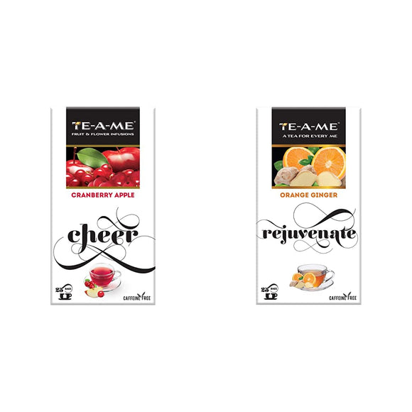 TE-A-ME Cranberry Apple Infusion, 25 Tea Bags (2 Flavored Bags Free) - Orange Ginger Herbal Infusion Tea, Pack of 25 Tea Bags (2 Flavored Bags Free)