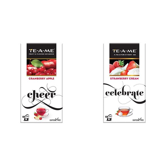 TE-A-ME Cranberry Apple Infusion, 25 Tea Bags (2 Flavored Bags Free) - Strawberry Cream Infusion, 25 Tea Bags (3 Flavored Bags Free)