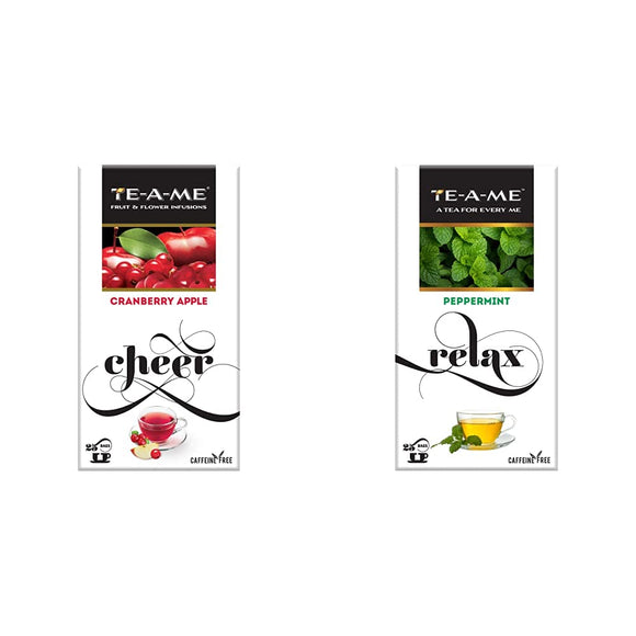 TE-A-ME Cranberry Apple Infusion, 25 Tea Bags (2 Flavored Bags Free) - Peppermint Infusion, 25 Tea Bags (3 Flavored Bags Free)