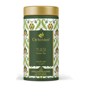Octavius Tulsi Chamomile Fennel Green Tea Loose Leaf- 75 Gms (35 Cups) Immunity Boost and Soothing Sleep tea | All Natural Blend | No artificial flavors | Refreshing, Floral & Soothing Taste