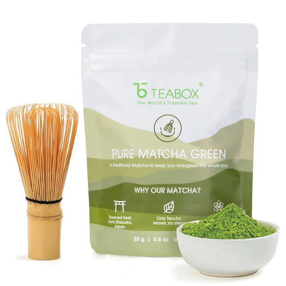 Teabox Matcha Green Tea Powder 25 Grams | 100% Pure & Fresh Authentic Premium Matcha From Youngest Tencha Leaves | Contains Concentrated Amount Of Antioxidants And Catechins | Sourced From Shizuoka, Japan