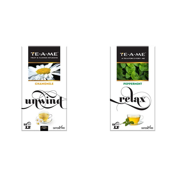 TE-A-ME Chamomile Infusion Tea, 25 Infusion Tea Bags (2 Flavored Bags Free) - Peppermint Infusion, 25 Tea Bags (3 Flavored Bags Free)