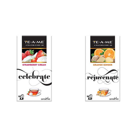 TE-A-ME Strawberry Cream Infusion, 25 Tea Bags (3 Flavored Bags Free) - Orange Ginger Herbal Infusion Tea, Pack of 25 Tea Bags (2 Flavored Bags Free)