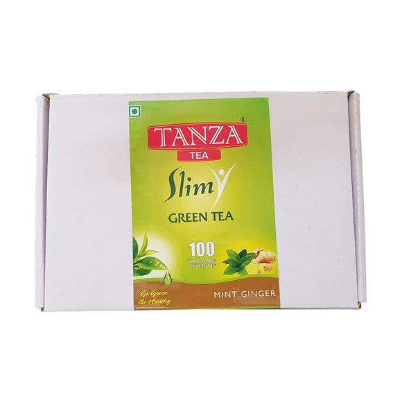 Tanza Tea Slim Green Tea | Mint Ginger Flavoured | 100 Tea Bag Envelopes Bulk Pack