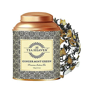 The Tea Heaven | Diwali Gift - Ginger Green Tea-Soothes Stomach- 100 % Natural Ingredients- 100 Grams (50 Cups)