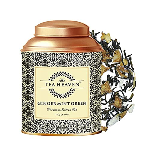 The Tea Heaven | Diwali Gift - Ginger Green Tea-Soothes Stomach- 100 % Natural Ingredients- 100 Grams (50 Cups)
