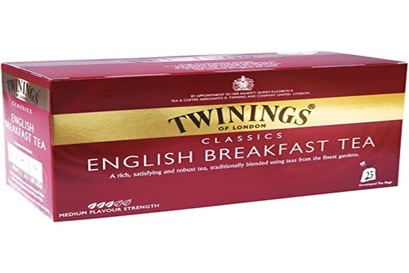 Twinings English Breakfast Tea, 25 Teabags, Premium Black Tea, English Classic Range, Medium Strength, Rich Flavour