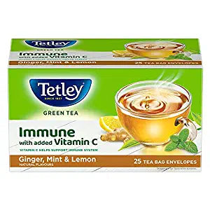 Tata Tetley | Ginger, Mint & Lemon Flavored Green Tea | Immune with Added Vitamin C | 25 Tea Bags