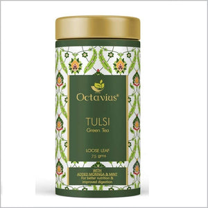 Octavius Moringa, Tulsi & Mint Green tea - 75 Gms (35 Cups) | Superior Loose leafs Tea with All Natural Immune Boosting Herbs | Rich in Antioxidants | No artificial flavors | Refreshing Detox Tea